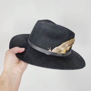 YELLOW 108 Black Fedora Hat with Feather Accent